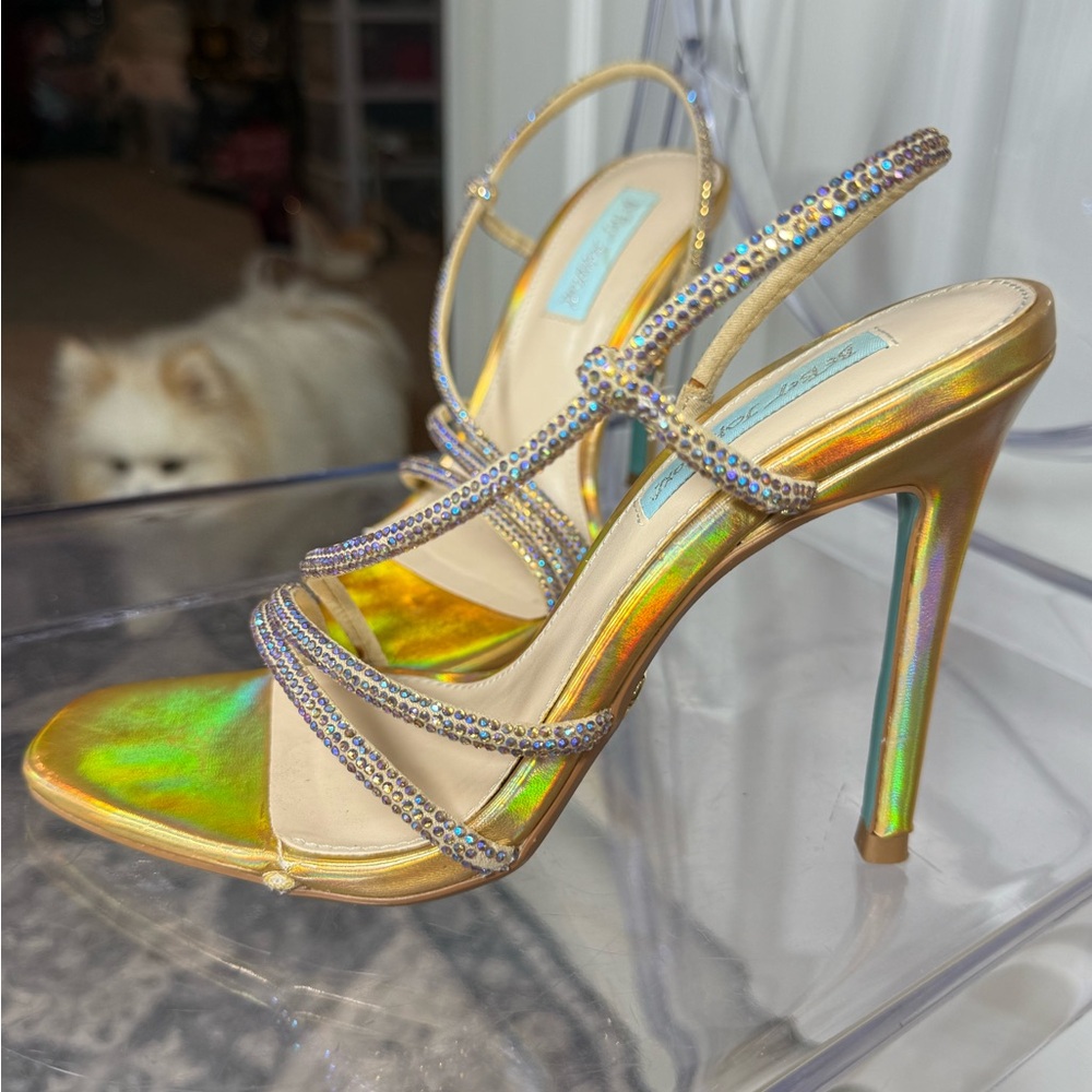 Betsey Johnson Gold Iridescent Strappy Heels - Picture 2 of 10